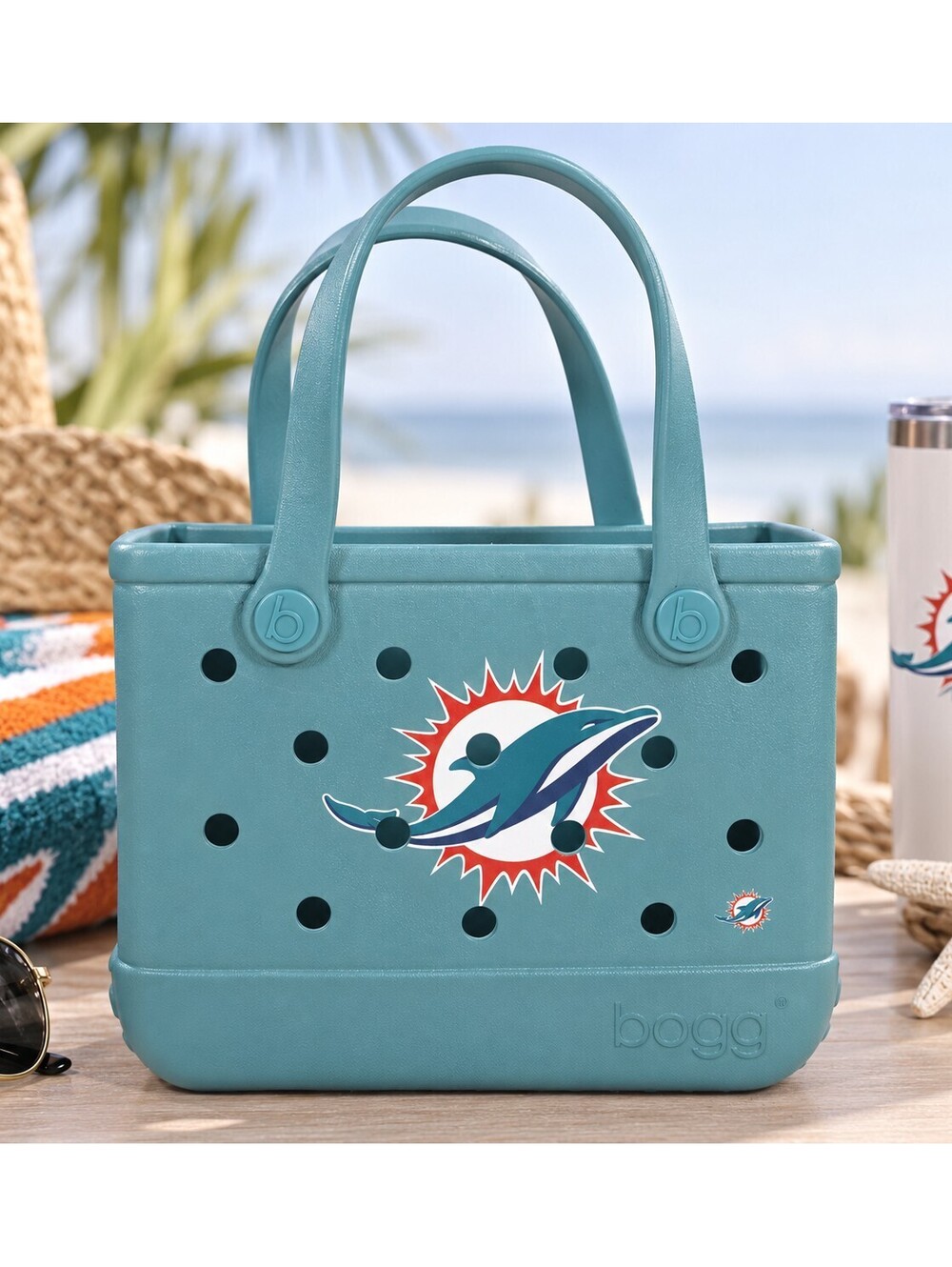 Bogg Bag Bitty Miami Dolphins NFL Aqua Mini Tote Beach Pool Tailgate NWT